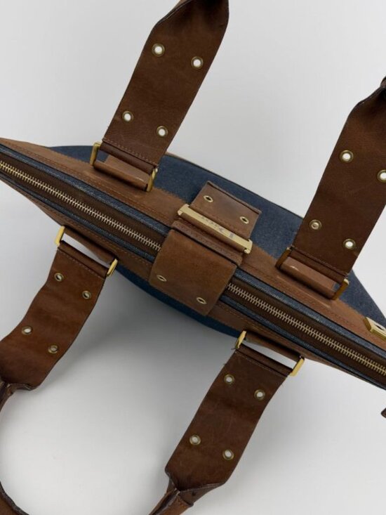 Dior Tote Brown Navy Denim Leather Vintage - Picture 7 of 16